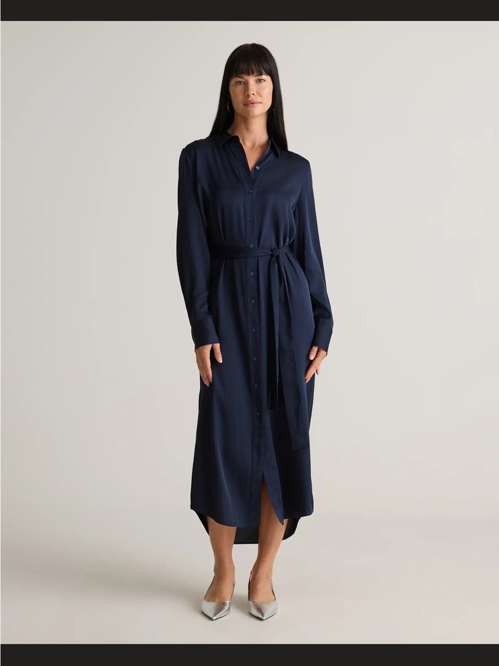 Quince Washable Stretch Silk Maxi Shirt Dress in Navy size Medium . New with tag
